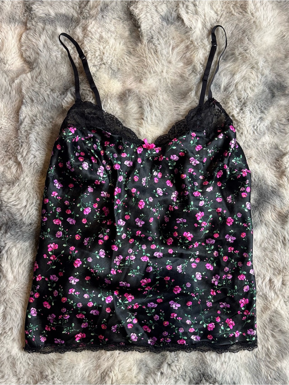 Victoria’s Secret 2012 Black Floral Satin Lace Cami Lingerie Top S